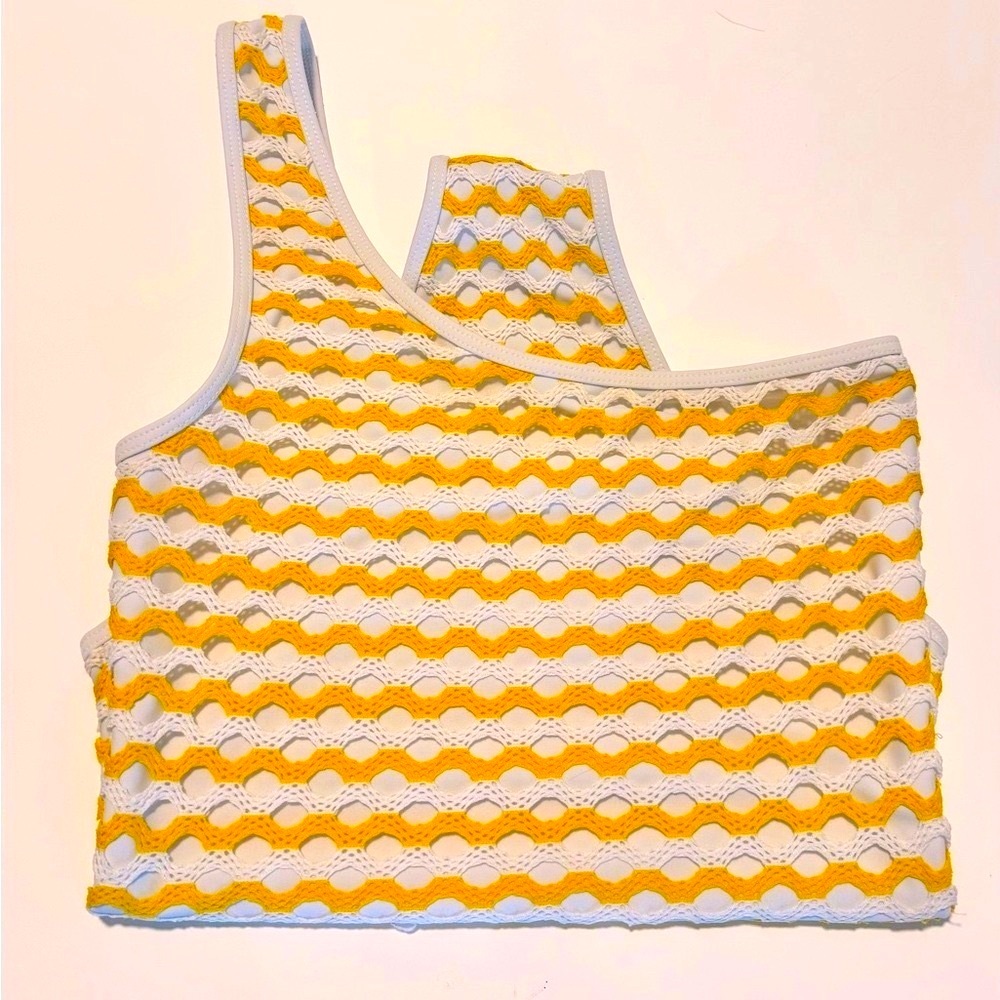 Ellejay One Shoulder One Piece in Yellow & White